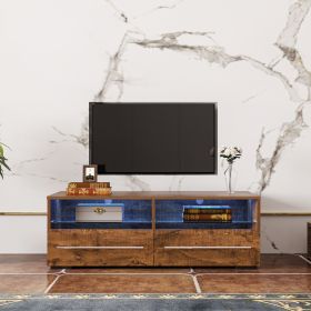 The walnut color TV cabinet has two drawers with color-changing light strips