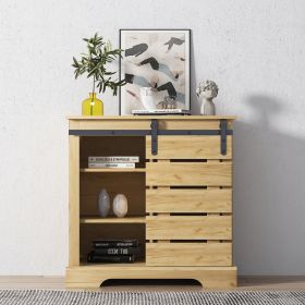 Side Cabinet Buffet Sideboard with Sliding Barn Door and Interior Shelves