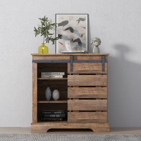 Side Cabinet Buffet Sideboard with Sliding Barn Door and Interior Shelves,Espresso