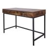 Industrial Grained Wooden Computer Desk with 2 Drawers; Brown and Black