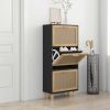 Shoe Cabinet Black 20.5"x9.8"x45.3" Engineered Wood&Natural Rattan