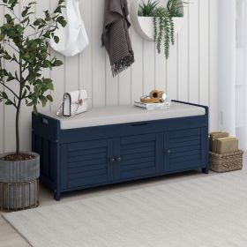 TREXM Storage Bench with 3 Shutter-shaped Doors; Shoe Bench with Removable Cushion and Hidden Storage Space (Antique Navy)