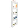 Slide-Out Pantry Storage Rack - 5-Tier White Plastic Pantry Organization and Storage Rolling Cart With Baskets for Narrow Spaces