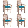 Dining Chairs 4 pcs with Light Blue Cushions Solid Teak Wood