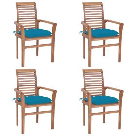 Dining Chairs 4 pcs with Light Blue Cushions Solid Teak Wood