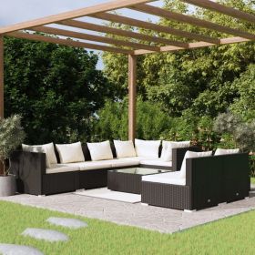 8 Piece Patio Lounge Set with Cushions Black Poly Rattan