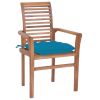 Dining Chairs 4 pcs with Light Blue Cushions Solid Teak Wood