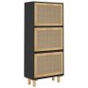 Shoe Cabinet Black 20.5"x9.8"x45.3" Engineered Wood&Natural Rattan