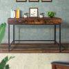 Industrial Grained Wooden Computer Desk with 2 Drawers; Brown and Black