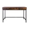 Industrial Grained Wooden Computer Desk with 2 Drawers; Brown and Black