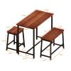 4-Piece Dining Table Set Home Kitchen Table and Chairs Industrial Wooden Dining Set with Metal Frame and 2 Stools+1 Bench; Brown