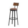 Swivel Bar Stool; High Bar Stool With Backrest; PU Soft Seat Cushion; Industrial; Thickened Iron Frame; Footrest.(Rustic Brown; 13.4''w x 40.5''h)