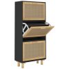 Shoe Cabinet Black 20.5"x9.8"x45.3" Engineered Wood&Natural Rattan