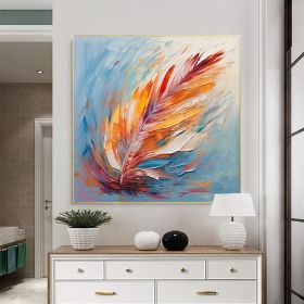 Handmade Oil Painting Original Abstract Feather Oil Painting on Canvas Large Wall Art Yellow Texture Painting Minimalist Art Custom Living Room Decor (size: 150x150cm)