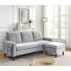 80' Convertible Sectional Sofa Couch;  3 Seats L-shape Sofa with Removable Cushions and Pocket;  Rubber Wood Legs