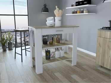 Rockaway 1-Drawer 2-Shelf Kitchen Island White and Light Oak (Color: as Pic)