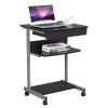 Rolling Computer Desk with 2 Storage Shelves and Drawer, Black