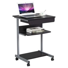 Rolling Computer Desk with 2 Storage Shelves and Drawer, Black (Color: Black)