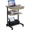 Rolling Computer Desk with 2 Storage Shelves and Drawer, Black