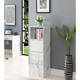 Storage 3 Door Cabinet with Shelf, Black (Color: White Marble)