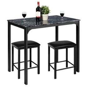 Small Space Kitchen Bar Furniture 3 Pieces Dining Table Set (Color: Black)