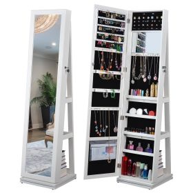 Full Length Mirror 360Â° Swivel Jewelry Cabinet (Color: Natural)