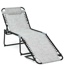 Foldable Recline Lounge Chair with Adjustable Backrest and Footrest (Color: Gray)