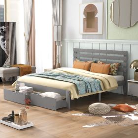 Queen Size Platform Bed with Drawers (Color: Gray)