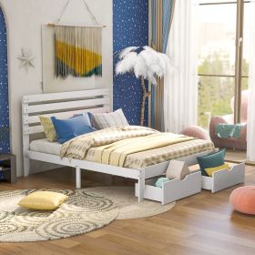 Queen Size Platform Bed with Drawers (Color: White)