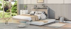 Queen Size Metal Platform Bed Frame with Trundle;  USB Ports and Slat Support ; No Box Spring Needed