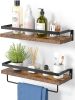 Floating bathroom shelf with towel rail; bathroom/living/kitchen/bedroom wall shelf set of 2; light brown; dark brown; black.