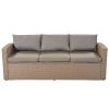 Outdoor Patio Furniture Set 4-Piece Conversation Set Wicker Furniture Sofa Set with Beige Cushions