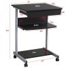 Rolling Computer Desk with 2 Storage Shelves and Drawer, Black