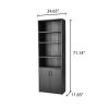 Traditional 5 Shelf Bookcase With Doors, Black