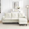 80' Convertible Sectional Sofa Couch;  3 Seats L-shape Sofa with Removable Cushions and Pocket;  Rubber Wood Legs