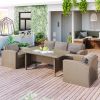 Outdoor Patio Furniture Set 4-Piece Conversation Set Wicker Furniture Sofa Set with Beige Cushions