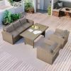 Outdoor Patio Furniture Set 4-Piece Conversation Set Wicker Furniture Sofa Set with Beige Cushions