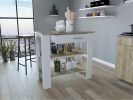 Rockaway 1-Drawer 2-Shelf Kitchen Island White and Light Oak