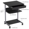 Rolling Computer Desk with 2 Storage Shelves and Drawer, Black