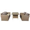 Outdoor Patio Furniture Set 4-Piece Conversation Set Wicker Furniture Sofa Set with Beige Cushions