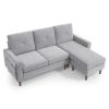 80' Convertible Sectional Sofa Couch;  3 Seats L-shape Sofa with Removable Cushions and Pocket;  Rubber Wood Legs