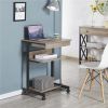 Rolling Computer Desk with 2 Storage Shelves and Drawer, Black