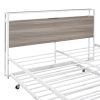 Queen Size Metal Platform Bed Frame with Trundle;  USB Ports and Slat Support ; No Box Spring Needed