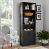 Traditional 5 Shelf Bookcase With Doors, Black