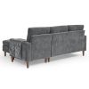 80' Convertible Sectional Sofa Couch;  3 Seats L-shape Sofa with Removable Cushions and Pocket;  Rubber Wood Legs