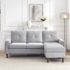 80' Convertible Sectional Sofa Couch;  3 Seats L-shape Sofa with Removable Cushions and Pocket;  Rubber Wood Legs