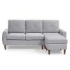 80' Convertible Sectional Sofa Couch;  3 Seats L-shape Sofa with Removable Cushions and Pocket;  Rubber Wood Legs